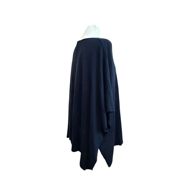 J. Jill Knit Top Woman OS Navy Poncho Cape Lightweight Drapey Boxy Merino Wool - Picture 4 of 9